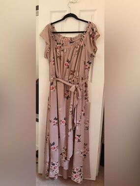 City Chic Mauve Floral Off the Shoulder Belted Women’s Plus Size Dress